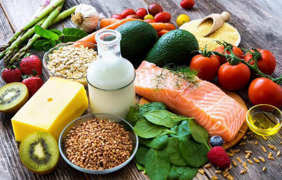 Healthy, whole foods on table
